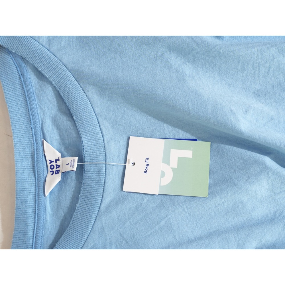 JoyLab Long-Sleeve Tee Women Large Blue Boxy Fit Thumbhole Tulip Wrap Back NWT - Picture 7 of 9